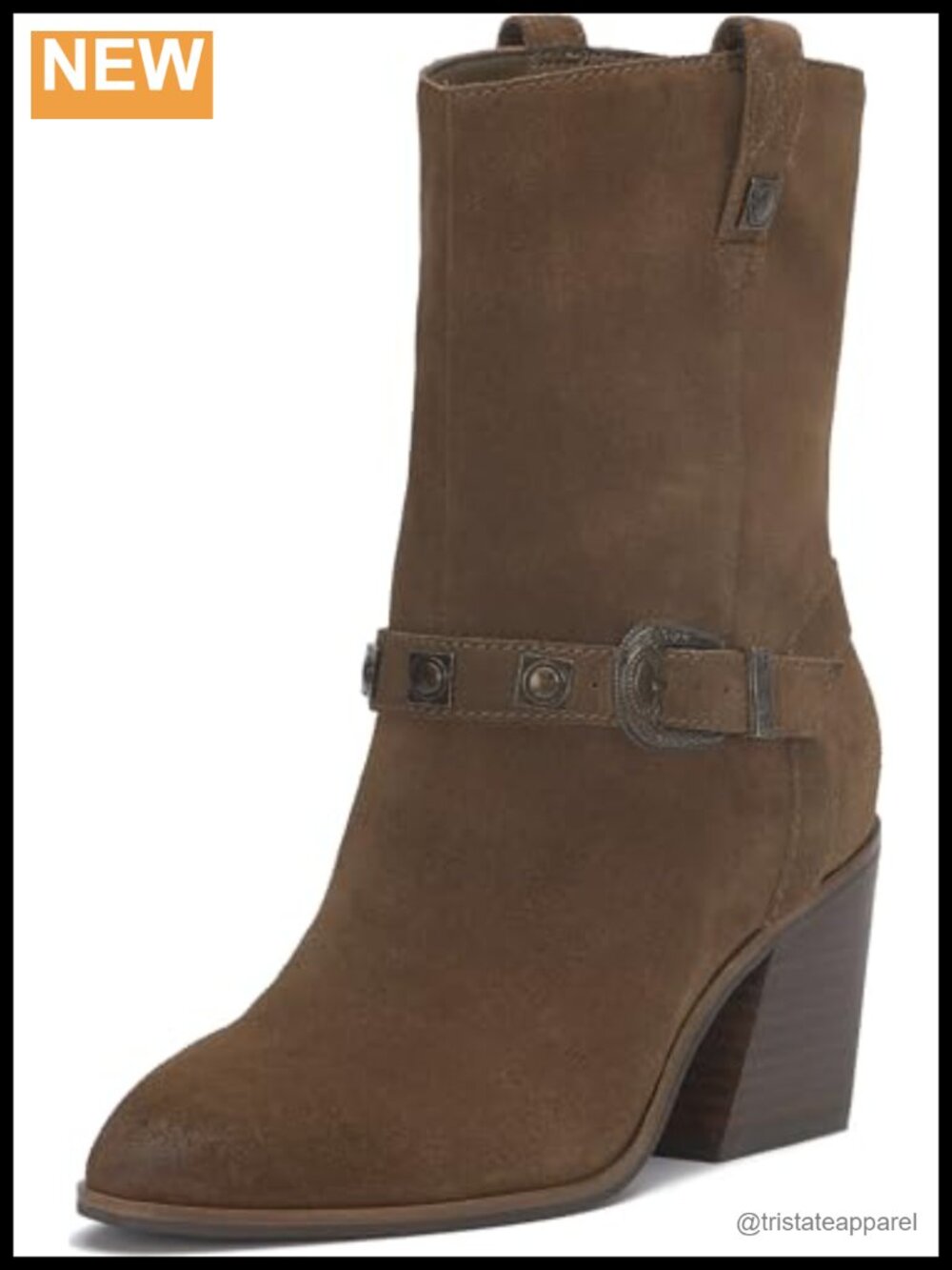 Lucky Brand Sogn Suede Ankle Bootie Stacked Heel Almond Toe